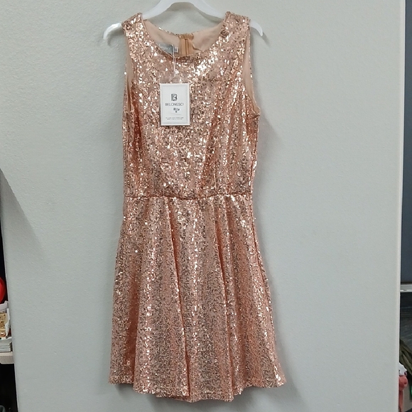 Belongsci Dresses & Skirts - Belongsci Gold Sequin Sparkle Midi Dress Size Small